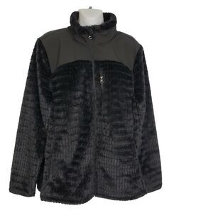 Made for Life Women Jacket Large Black Texture Faux Fur Zip Front Pockets Collar